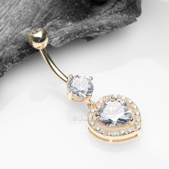 14 Karat Gold Brilliant Heart Solitaire Sparkle Loop Belly Button Ring